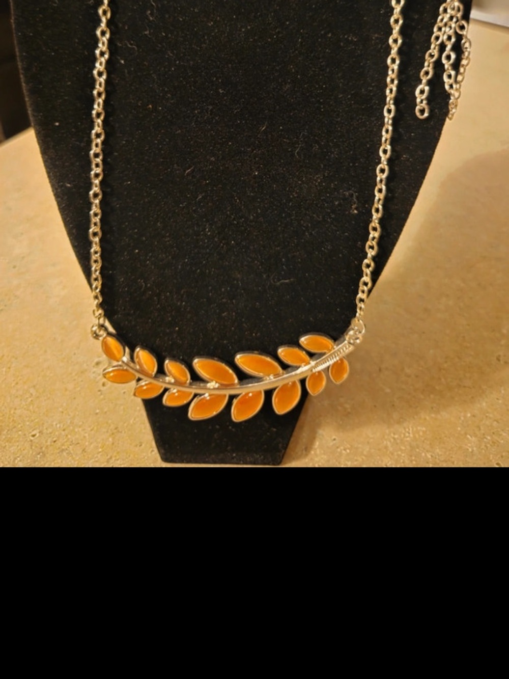 Source Unknown Orange Leaf Branch Necklace